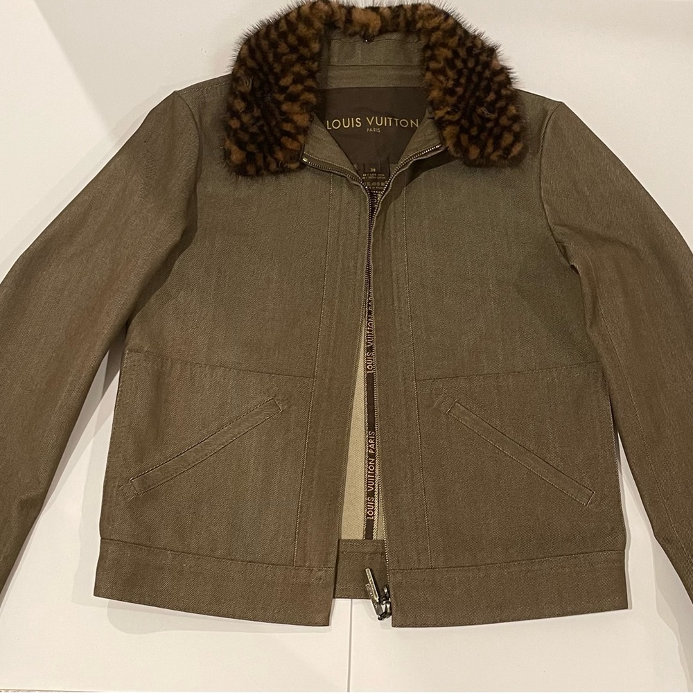 Louis Vuitton Brown Jean Jacket with Luxurious Fur Collar